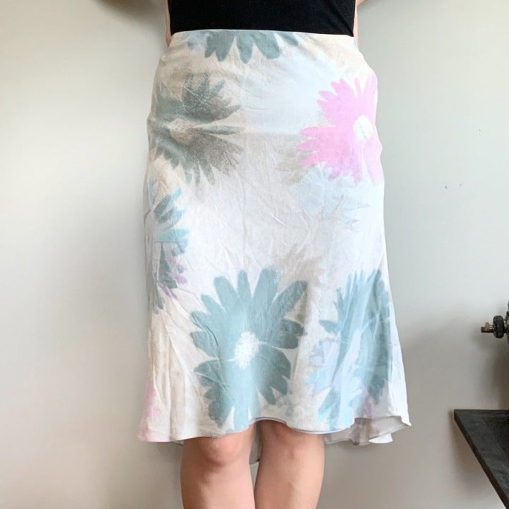 Sigrid Olsen pink and blue pastel silk skirt